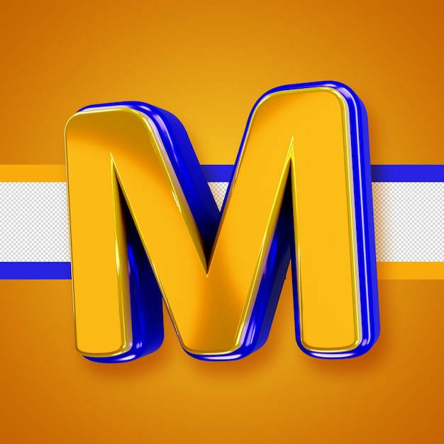 Glossy yellow alphabet with blue 3d letter m