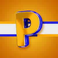 Free PSD glossy yellow alphabet with blue 3d letter p