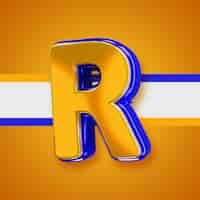 Free PSD glossy yellow alphabet with blue 3d letter r