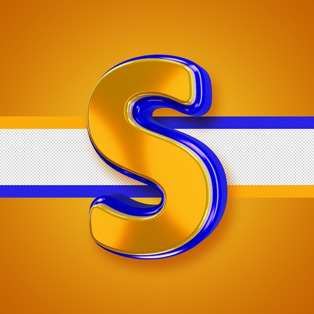 Glossy yellow alphabet with blue 3d letter s