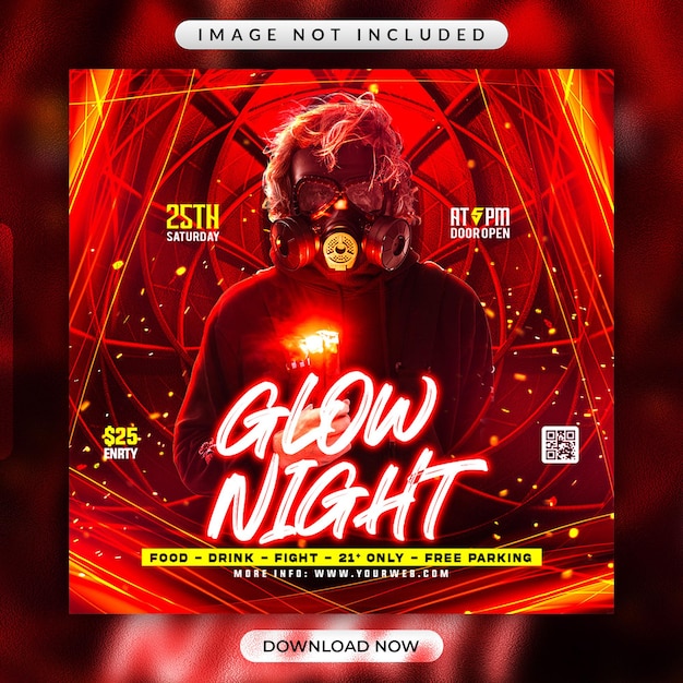 Glow night flyer or social media promotional banner template