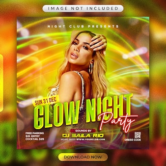 Glow night party flyer or social media banner template