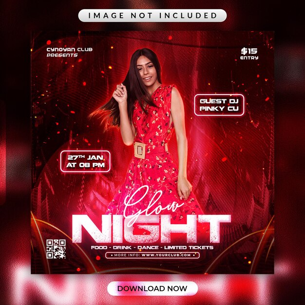 Glow night party flyer or social media promotional banner template