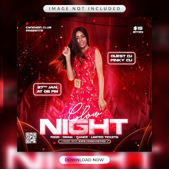 Glow night party flyer or social media promotional banner template