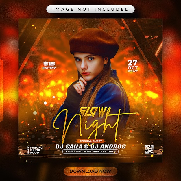 Glow night party flyer or social media promotional banner Premium Psd