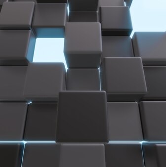 Glowing and dark cubes arrangement Free Psd