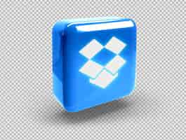 PSD gratuito pulsante quadrato 3d realistico incandescente con icona dropbox