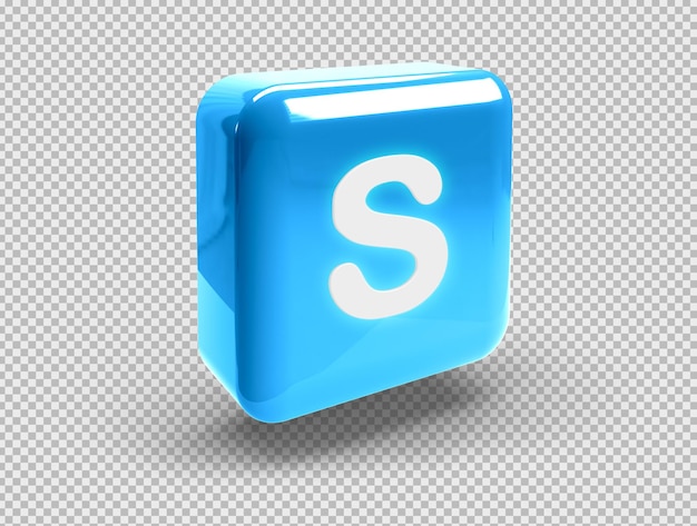 Glowing realistic 3d square button with skype icon