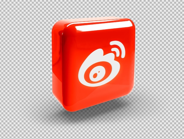 Glowing realistic 3d square button with weibo icon