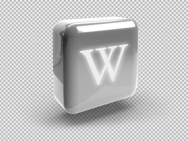 Free PSD glowing realistic 3d square button with wikipedia icon