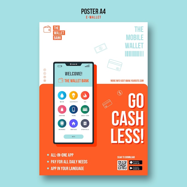 Free PSD go cashless a4 poster template