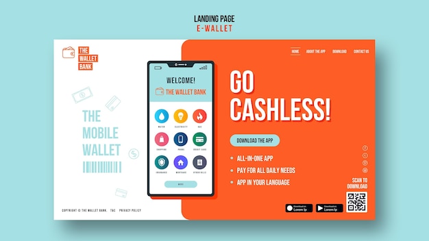 Free PSD go cashless landing page template