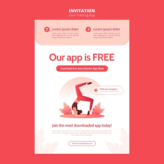 PSD gratuito modello di invito all'app per il monitoraggio degli obiettivi