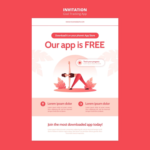 Free PSD goal tracking app invitation template