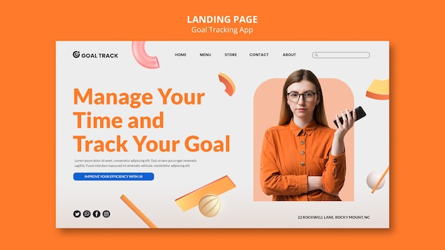 Free PSD goal tracking app landing page template