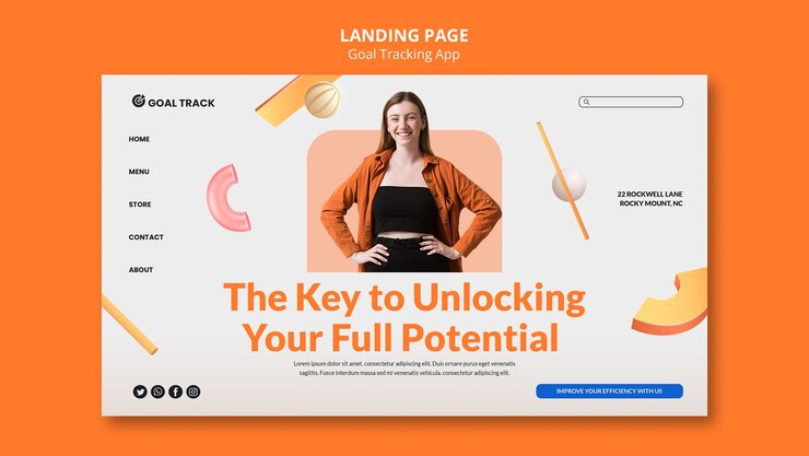 Free PSD goal tracking app landing page template