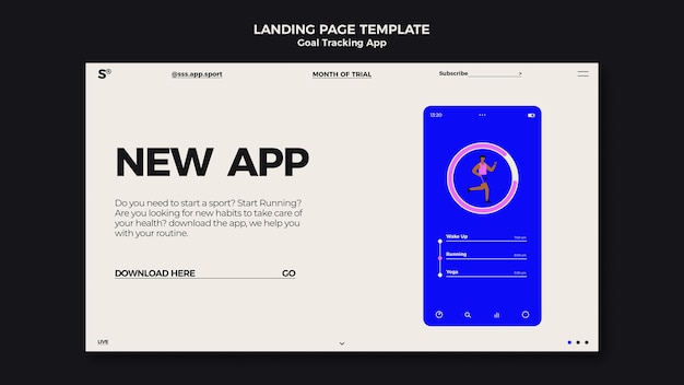 Free PSD goal tracking app landing page template