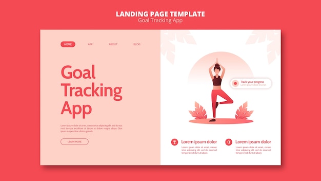 Free PSD goal tracking app landing page template