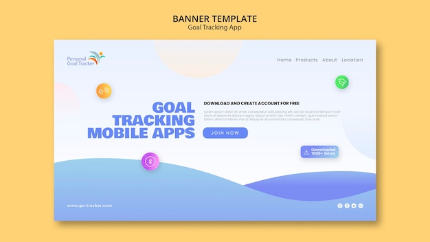 Free PSD goal tracking app landing page