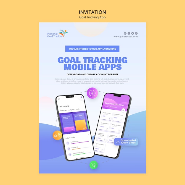 無料PSD 目標追跡アプリケーションの招待状テンプレート