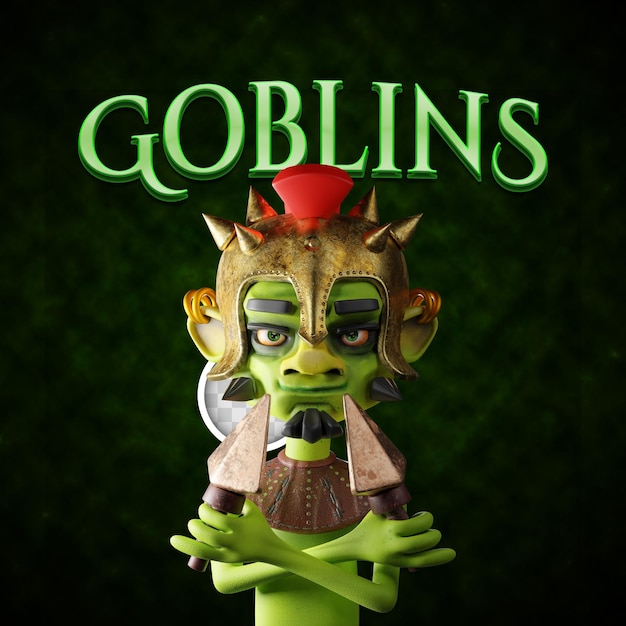 PSD gratuito illustrazione di goblin con illustrazione 3d in stile testo