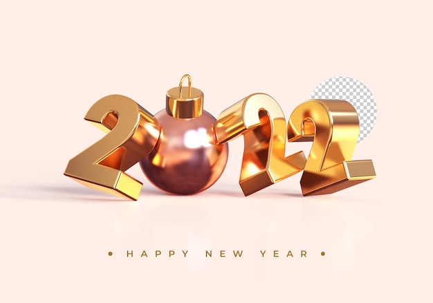 Gold 2021 new year with christmas ball 3d rendering isolated on transparent background