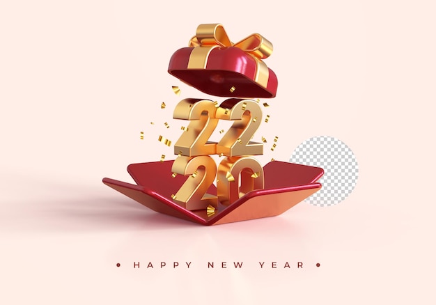 Gold 2021 new year with open gift box 3d rendering isolated on transparent background Premium Psd