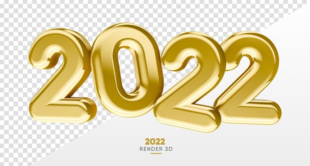 Gold 2022 new year 3d rendering isolated on transparent background