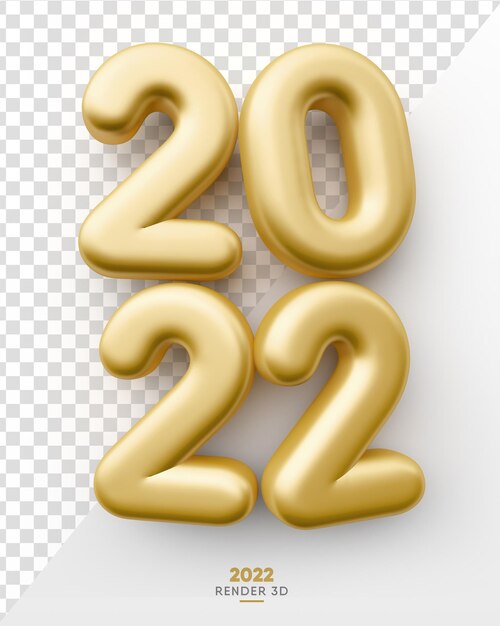 Gold 2022 new year 3d rendering isolated on transparent background