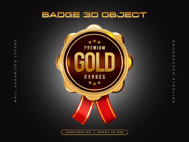 Gold Badge 3D Render for Champion Award Composition