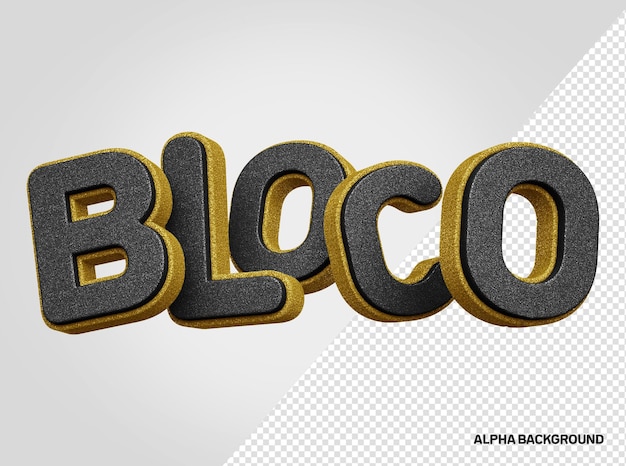 Logo 3d a blocchi di carnevale in oro e nero con texture realistica glitterata