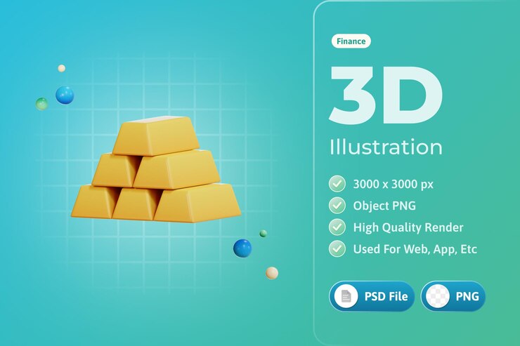 Бесплатный PSD золотая финансовая икона 3d иллюстрация