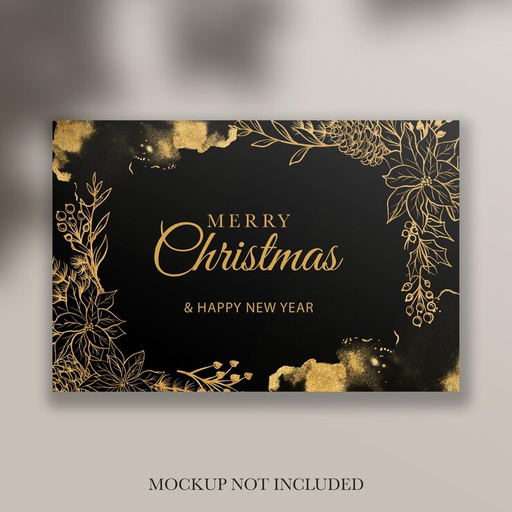 Free PSD gold glitter christmas background floral frame