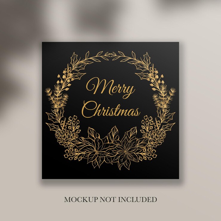 Free PSD gold glitter christmas background floral frame