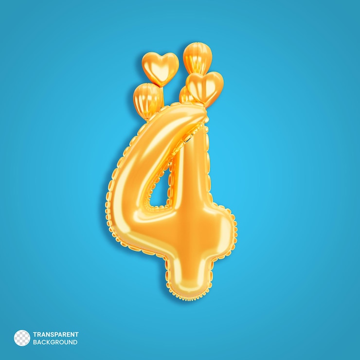 Free PSD gold number 4 balloons icon isolated