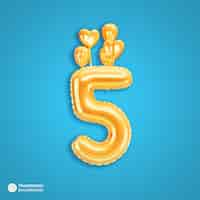 Free PSD gold number 5 balloons icon isolated