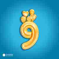 Free PSD gold number 9 balloons icon isolated