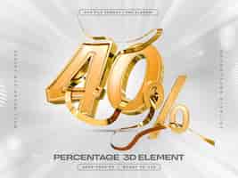 Free PSD golden 40 percent discount isolated 3d render illustration