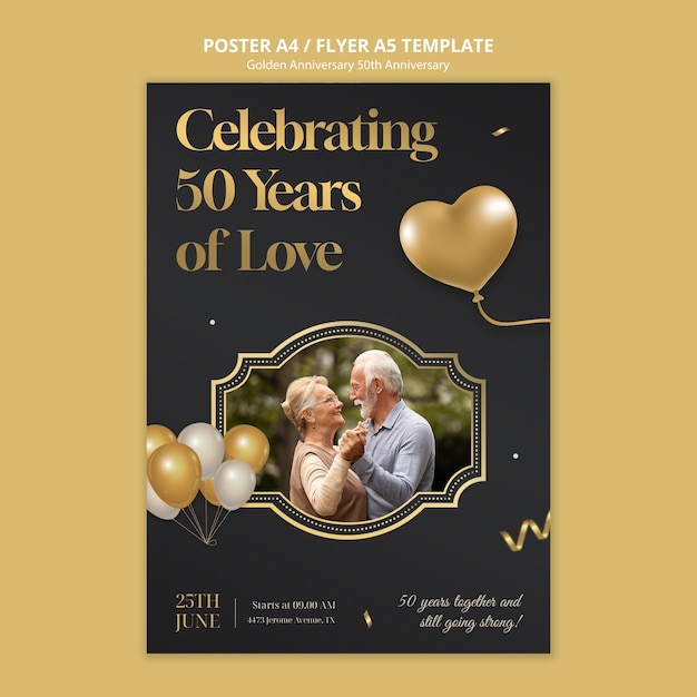 Golden 50th anniversary poster template