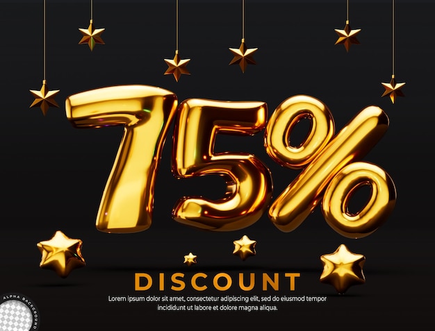 Free PSD golden 75 percent discount 3d rendering design template