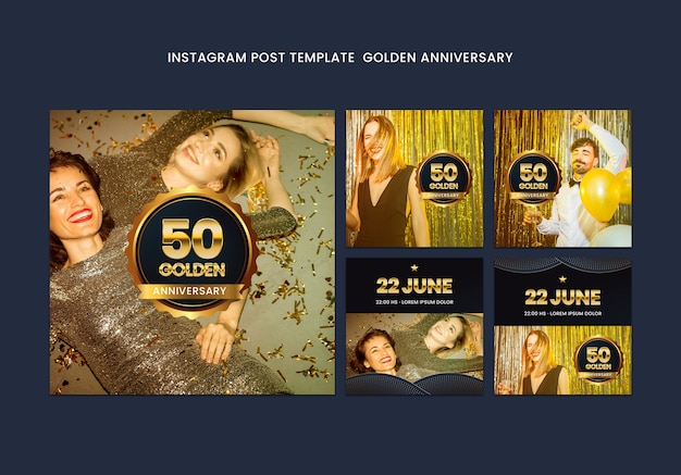 PSD gratuito post di instagram per l'anniversario d'oro