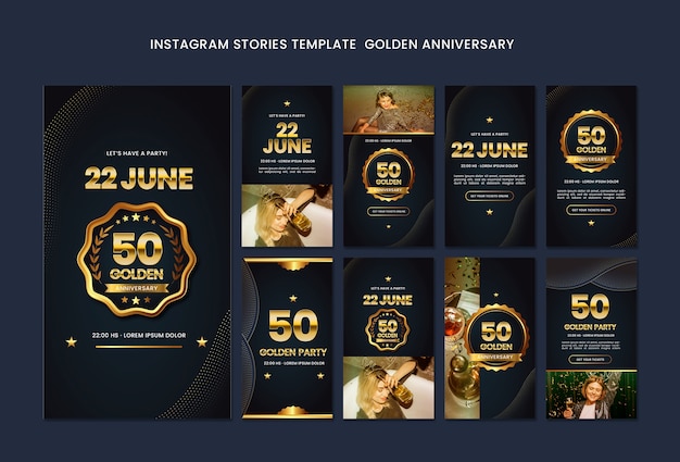 PSD gratuito storie di instagram per l'anniversario d'oro