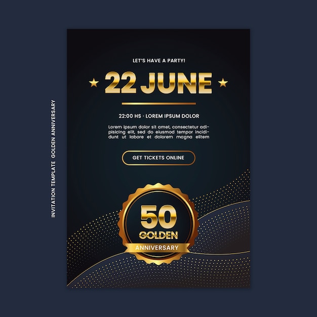 Free PSD golden anniversary invitation template