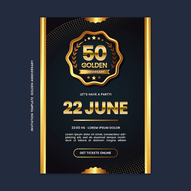 Free PSD golden anniversary invitation template