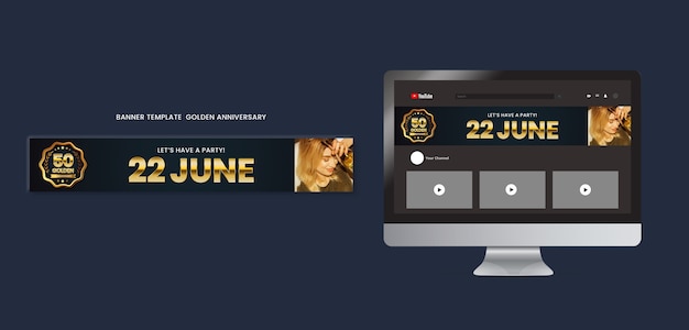 Modello di banner youtube per l'anniversario d'oro