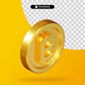 Золотая монета биткойн 3d-рендеринга изолированные