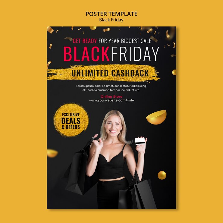 Free PSD golden black friday poster template