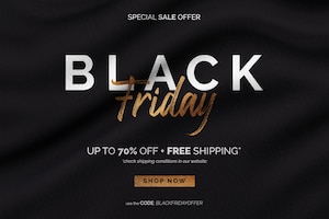 Golden black friday sale banner in wavy fabric background