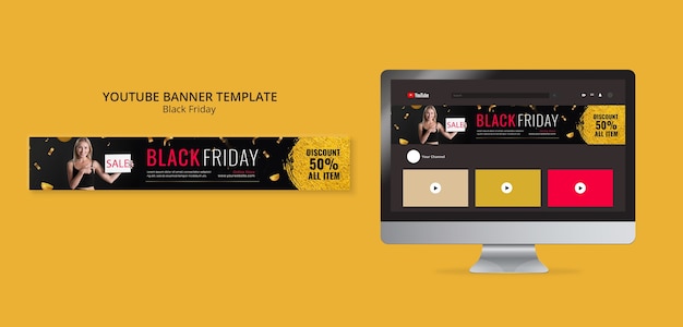 Free PSD golden black friday youtube banner