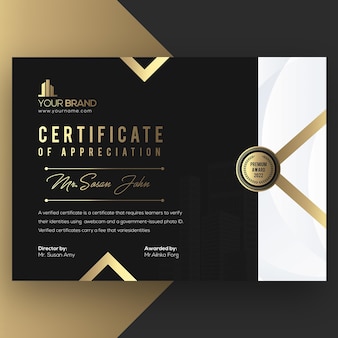 Шаблон сертификата golden black premium